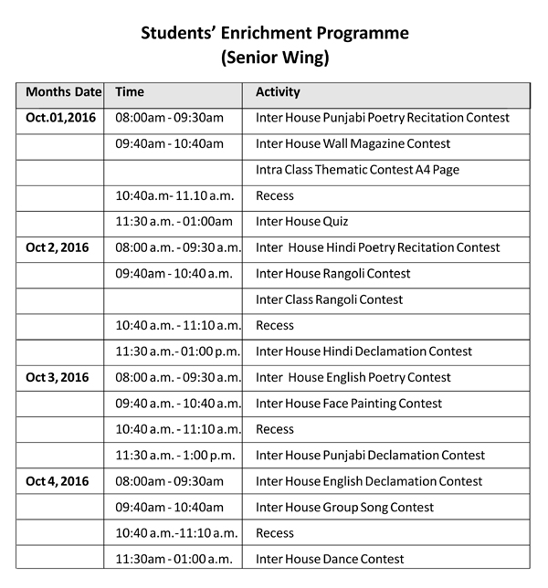 activity schedule